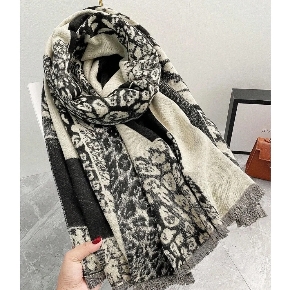 Luxe Leopard Print Fringe Hem Blanket Scarf Shawl